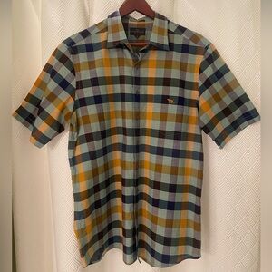 Rodd & Gunn Short-Sleeve Plaid Button-Down in Teal, Navy & Mustard Size Medium